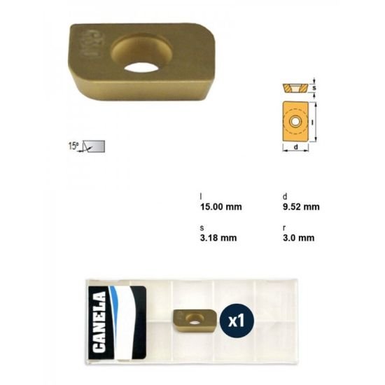 Picture of Canela Tool ADMW1503R3.0TIN25-C Milling Insert Paralelagram TiN + TiC + TiN